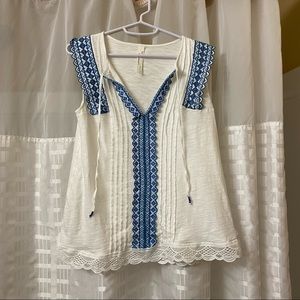 Anthropologie Tie-Front Embroidered Sigrid Tank Blouse - Size Small